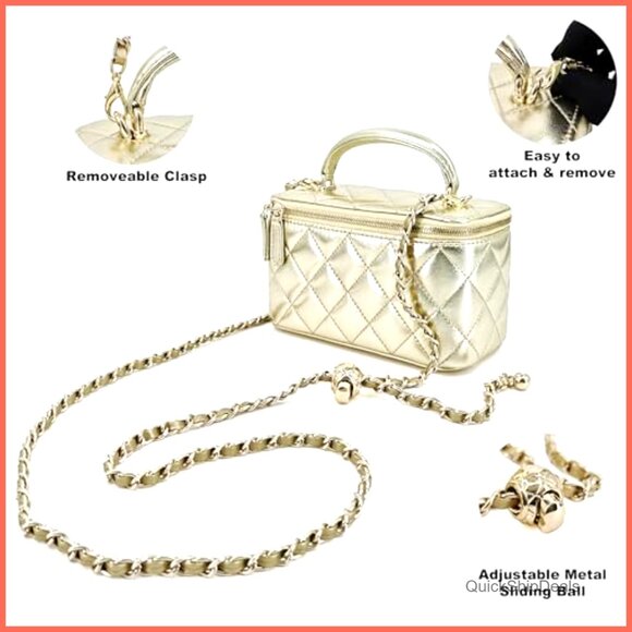 Saint Laurent Lambskin Quilted Round Le Maillon Round Tassel  Genuine Lambskin Leather Quilted Crossbody Bag with Gold Chain Strap